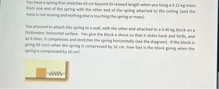 Solved You have a spring that stretches 43 cm beyond its | Chegg.com