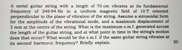 Solved A metal guitar string with a length of 70cm ﻿vibrates | Chegg.com