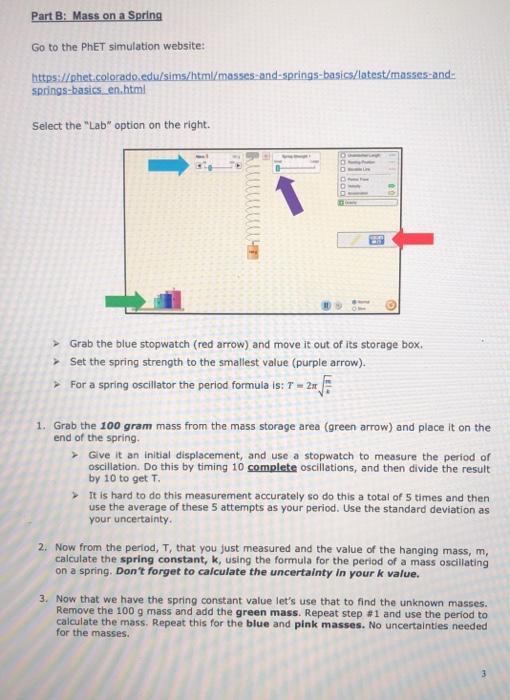 Part B Mass On A Spring Go To The Phet Simulation Chegg Com