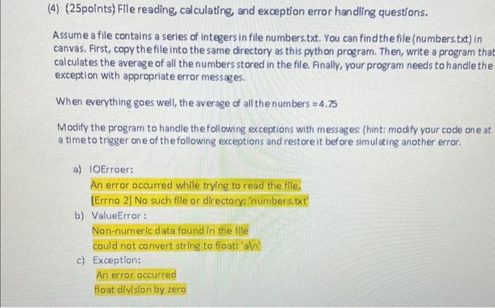 Solved (4) (25points) File reading, calculating, and | Chegg.com