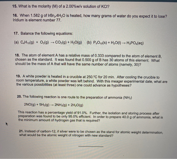 Solved 15 What Is The Molarity M Of A 2 00 W V Solutio Chegg Com