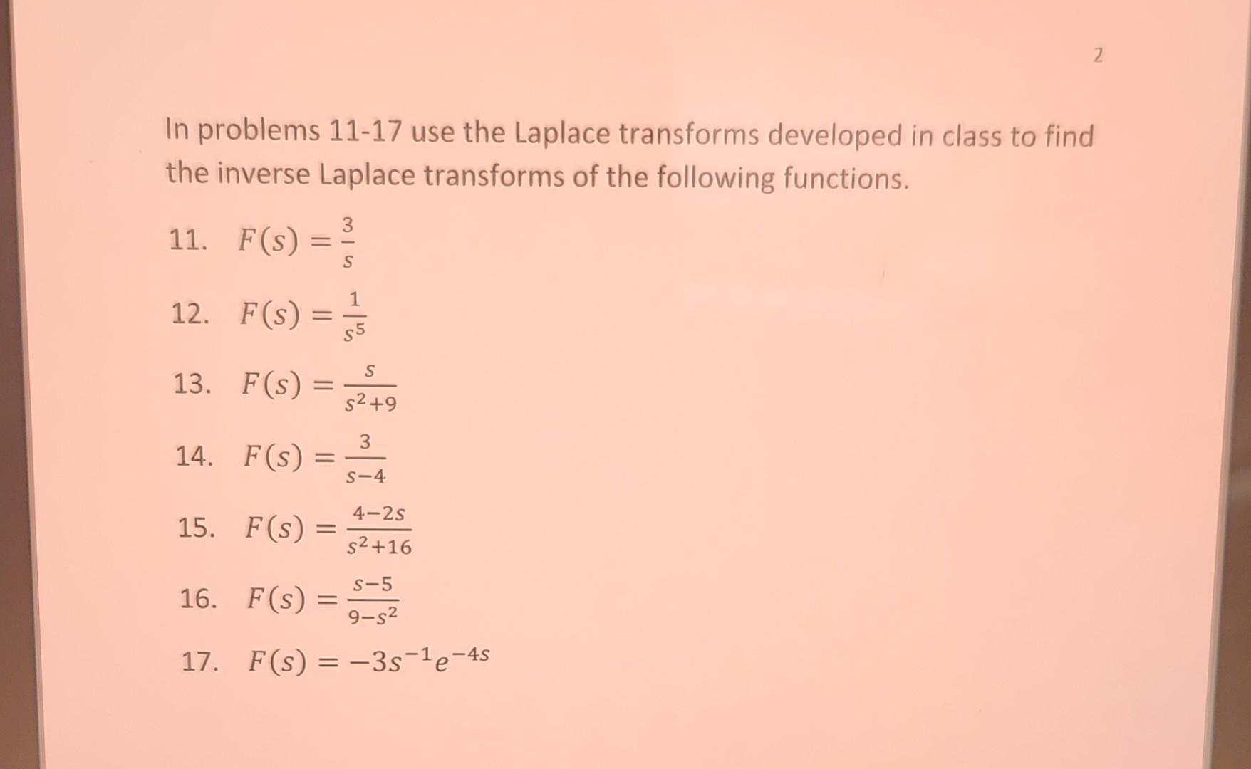 Solved In Problems 11 17 Use The Laplace Transforms 1860