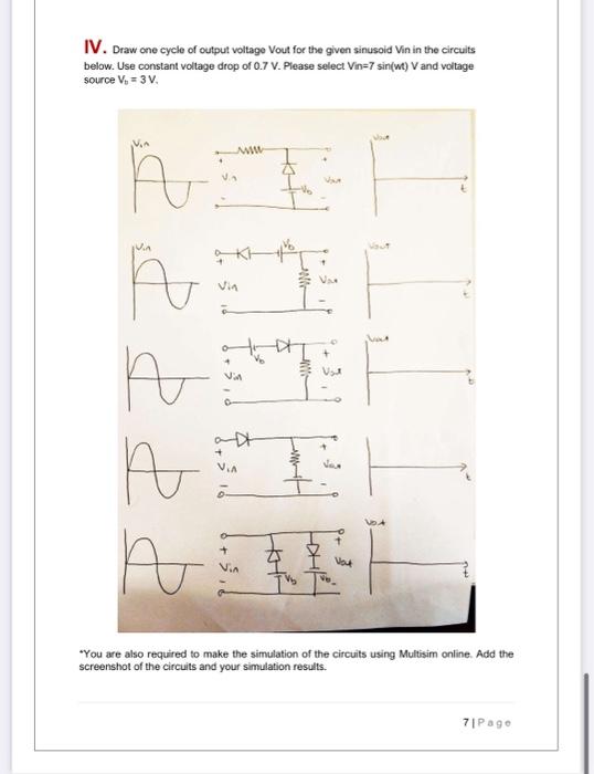 Solved 1V. Draw one cycle of output voltage Vout for the | Chegg.com