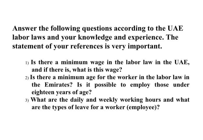 Solved Answer the following questions according to the UAE | Chegg.com