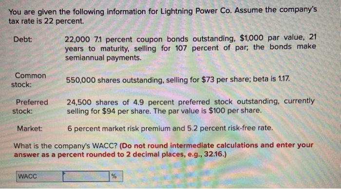 Solved You Are Given The Following Information For Lightning Chegg