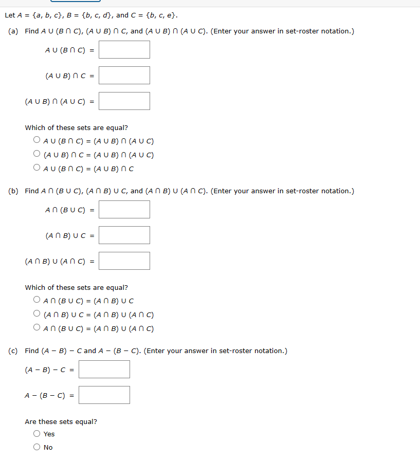 Solved Let A={a,b,c},B={b,c,d}, ﻿and , ﻿e | Chegg.com