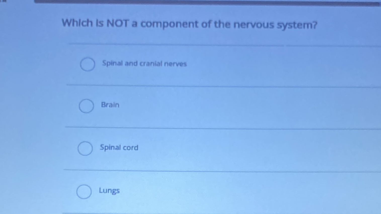 Solved Which is NOT a component of the nervous system?Spinal