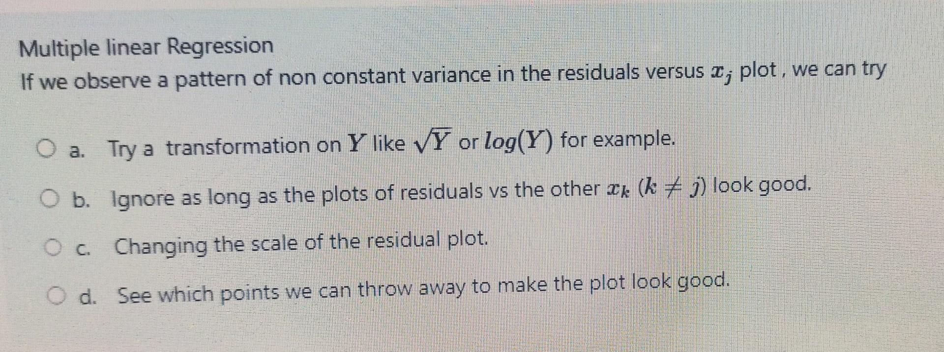 Solved Multiple linear Regression If we observe a pattern of | Chegg.com