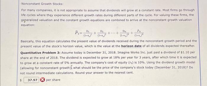 Solved Basic Stock Valuation: Dividend Growth Model The | Chegg.com