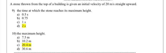 Solved A stone thrown from the top of a building is given an | Chegg.com