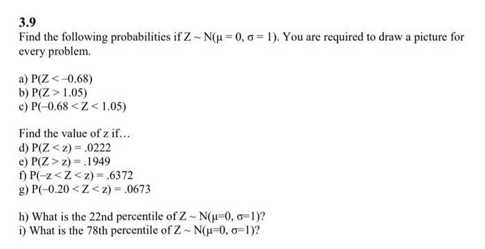 Solved 3 9 Find The Following Probabilities If Z N U 0 Chegg Com