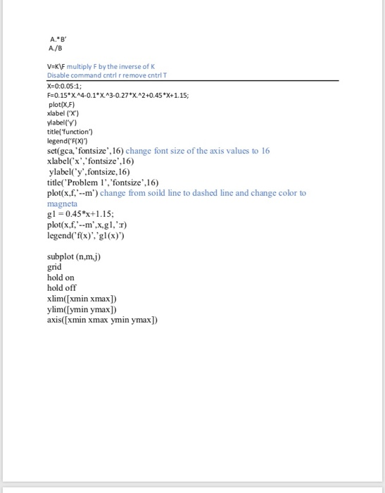 LABI General MATLAB Commands Help 1) type doc 2)from | Chegg.com