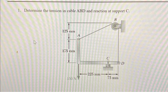 Solved 1. Determine the tension in cable ABD and reaction at | Chegg.com
