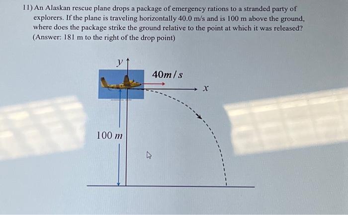 Solved An Alaskan rescue plane drops a package of emergency | Chegg.com