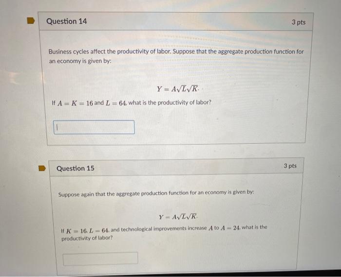Solved Question 14 3 pts Business cycles affect the | Chegg.com