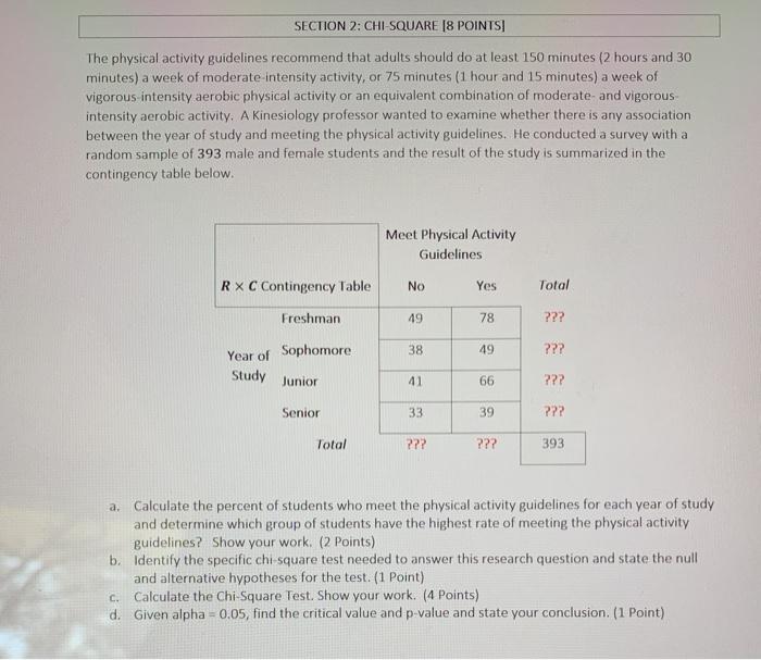 Solved Section 2 Chi Square 18 Points The Physical Activity Chegg Com