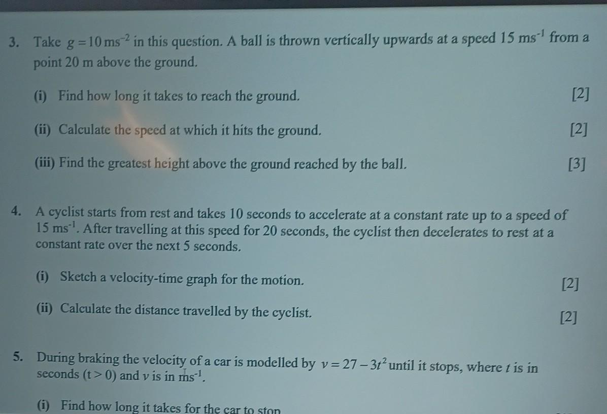 3. Take g=10 ms−2 in this question. A ball is thrown | Chegg.com