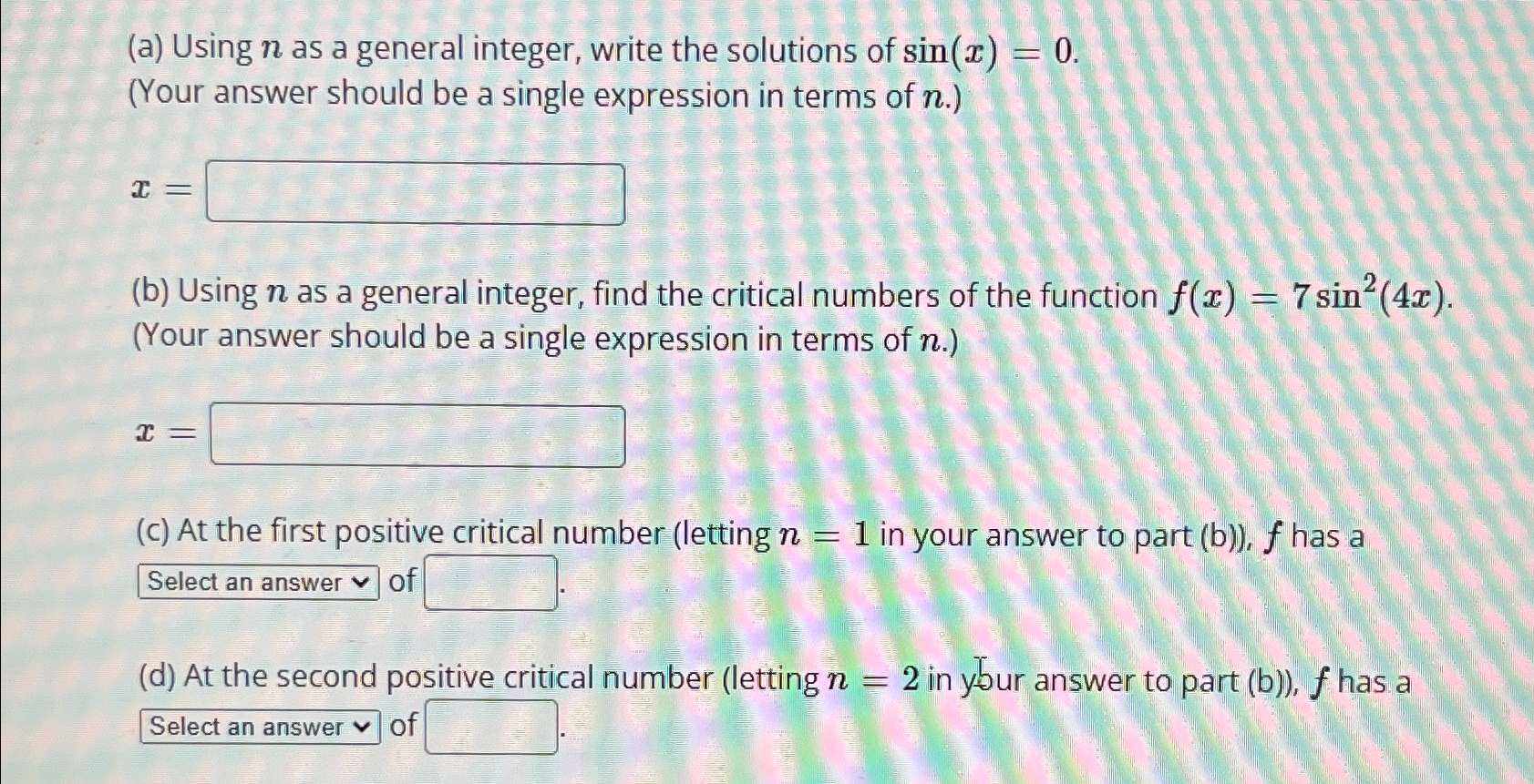 Solved (a) ﻿Using n ﻿as a general integer, write the | Chegg.com