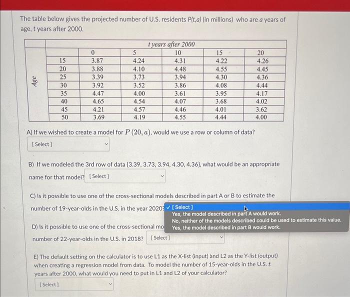 Solved The table below gives the projected number of U.S. | Chegg.com