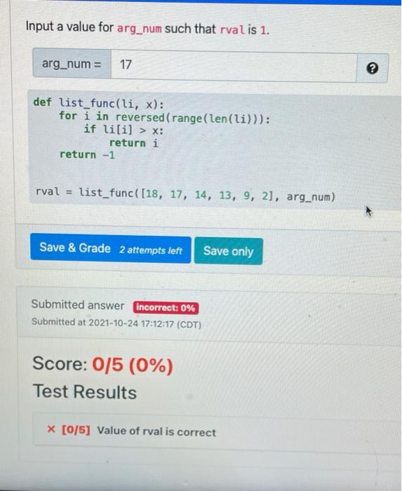 Solved Input A Value For Arg_num Such That Rval Is 1. | Chegg.com