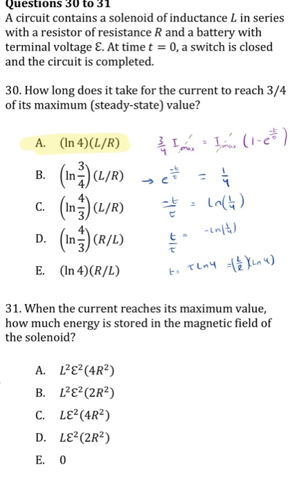 Solved Questions 30 To 31 A Circuit Contains A Solenoid Of | Chegg.com