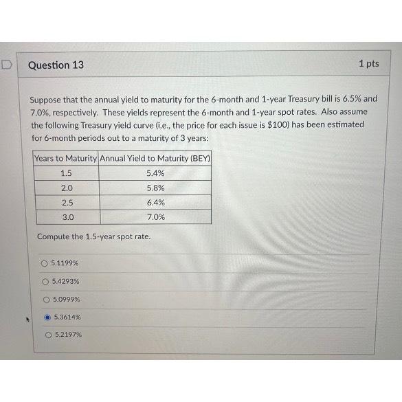 Solved Question 131 ﻿ptsSuppose that the annual yield to | Chegg.com