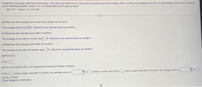 Solved Students in a zoology class took a final exam. They | Chegg.com