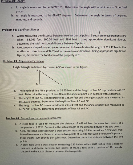 Solved Problem #1: Angles a. An angle is measured to be | Chegg.com