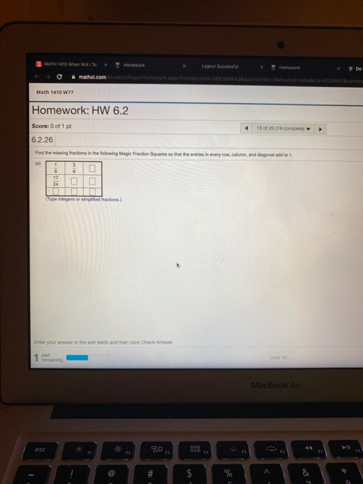 Solved MATH 1410 When wille Homework Logout Success Homework | Chegg.com