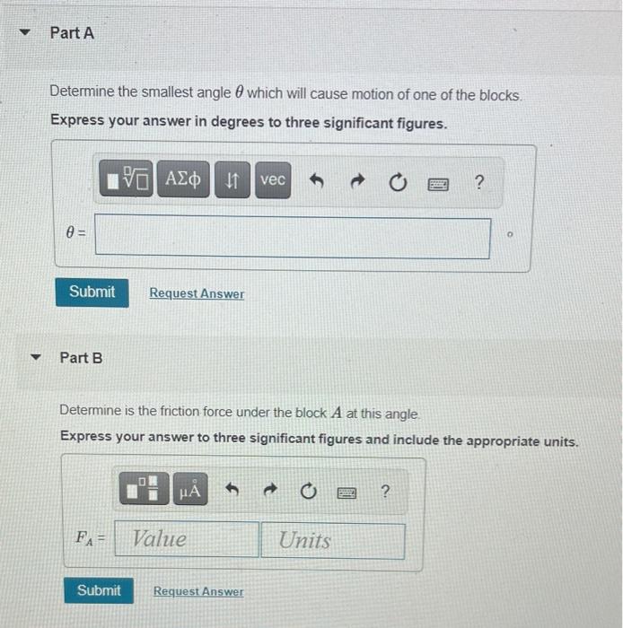 Solved Two blocks A and B shown in (Figure 1) have a weight | Chegg.com