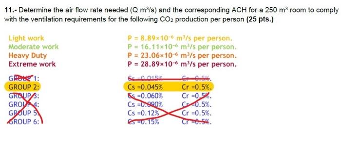 Solved 11.- Determine the air flow rate needed (Q m%/s) and | Chegg.com
