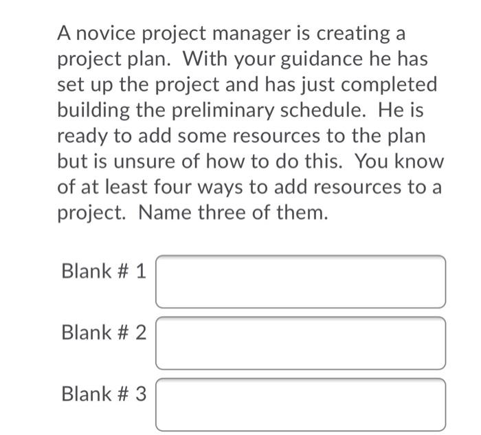 Solved A novice project manager is creating a project plan. | Chegg.com