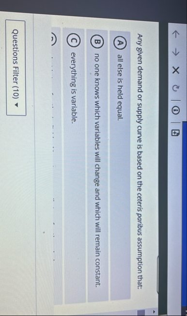 Solved Any given demand or supply curve is based on the | Chegg.com