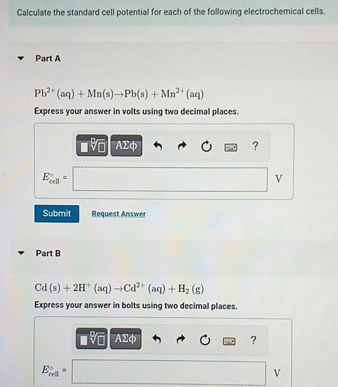Solved Calculate the standard cell potential for each of the | Chegg.com