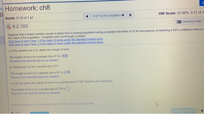Solved Homework: ch8 Score: 0.14 of 1 pt 8.2.103 8 of 10 (10 | Chegg.com