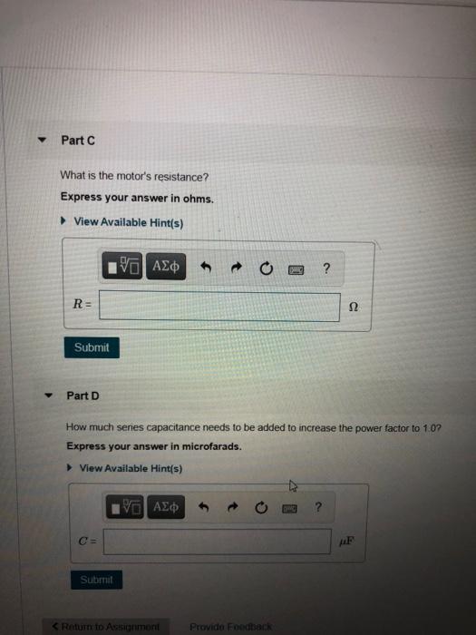 Solved A motor attached to a 120 V/60 Hz power line draws an