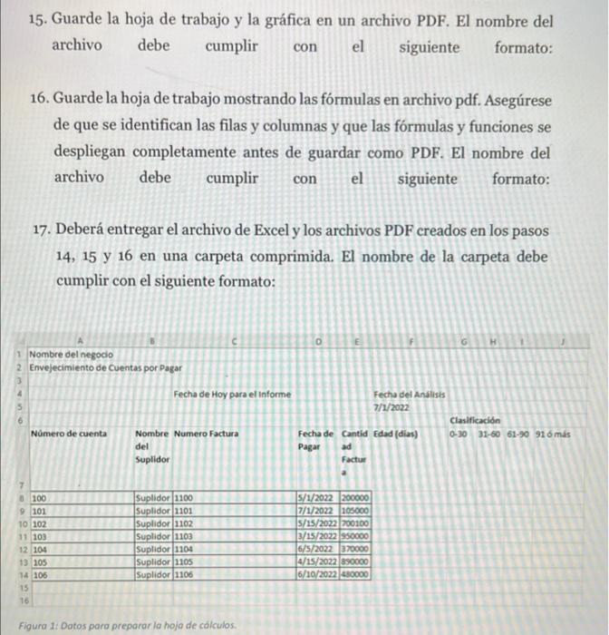 15. Guarde la hoja de trabajo y la gráfica en un archivo PDF. El nombre del archivo debe cumplir con el siguiente formato: 16