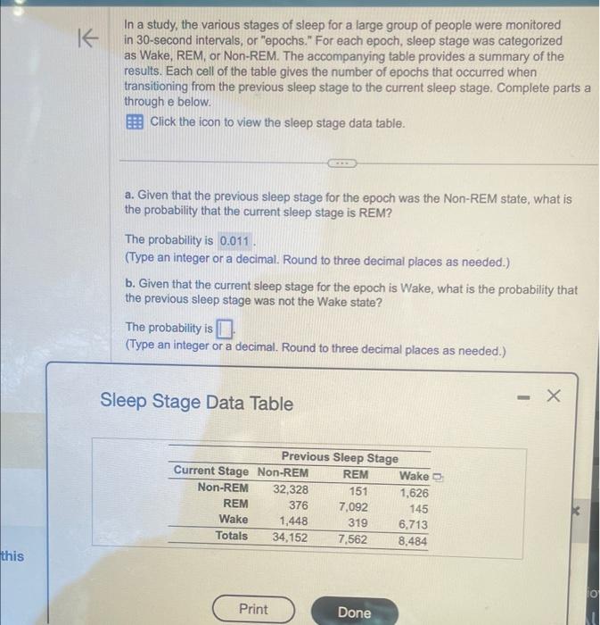 Solved In a study, the various stages of sleep for a large | Chegg.com