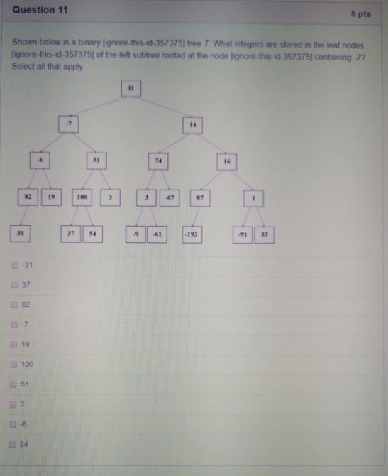 Solved Question 11 5 pts Shown below is a binary | Chegg.com