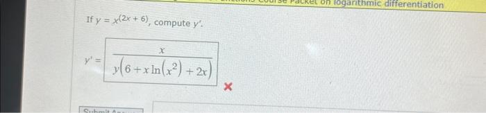 If \( y=x^{(2 x+6)} \), compute \( y^{\prime} \). \[ y^{\prime}=\frac{x}{y\left(6+x \ln \left(x^{2}\right)+2 x\right)} \]