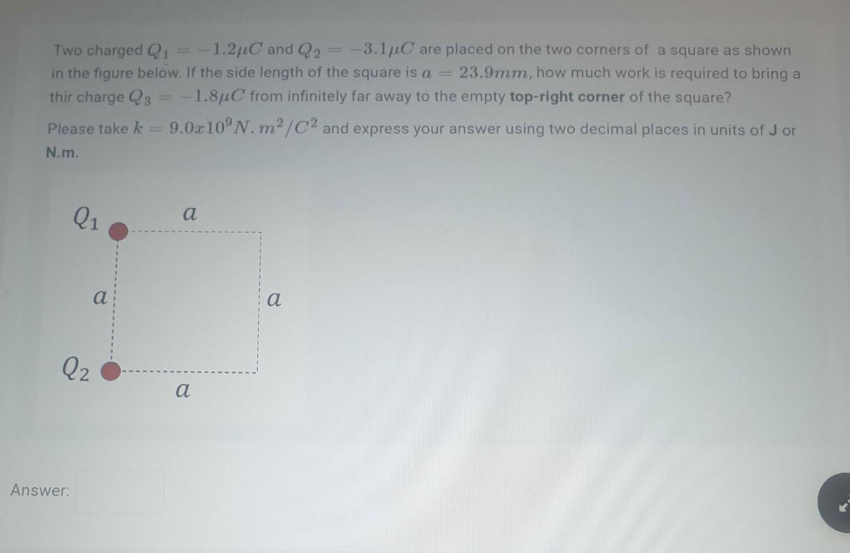 Solved Two charged Q1=−1.2μC and Q2=−3.1μC are placed on the | Chegg.com