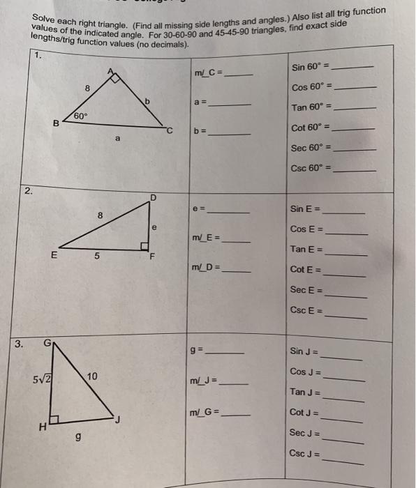 Solved Values Of The Indicated Angle For 30 60 90 And Chegg Com