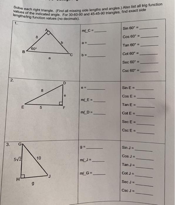 45-45-90 and 30-60-90 Triangles