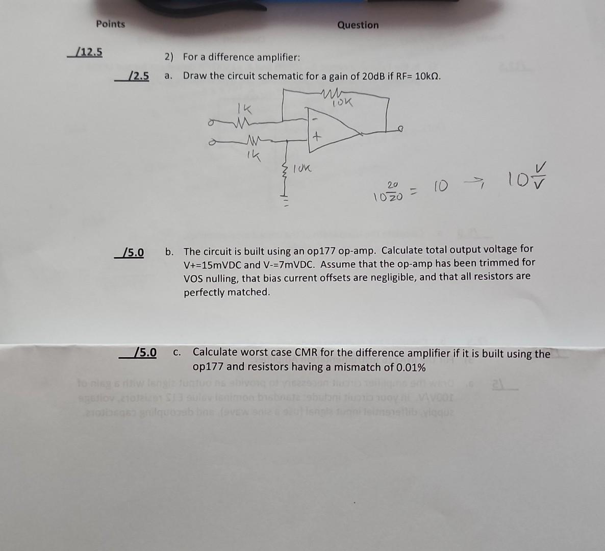 Solved 2) For a difference amplifier: a. Draw the circuit | Chegg.com