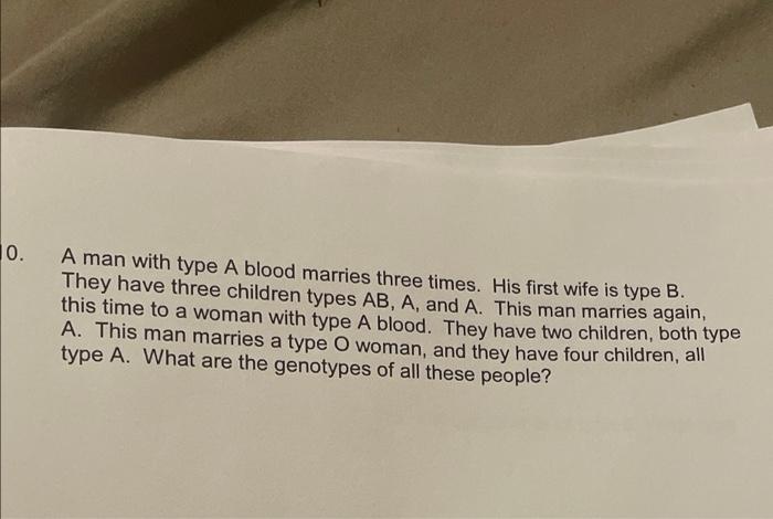 [Solved]: 0. A Man With Type A Blood Marries Three Times. H