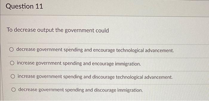 Solved Question 11 To decrease output the government could O | Chegg.com