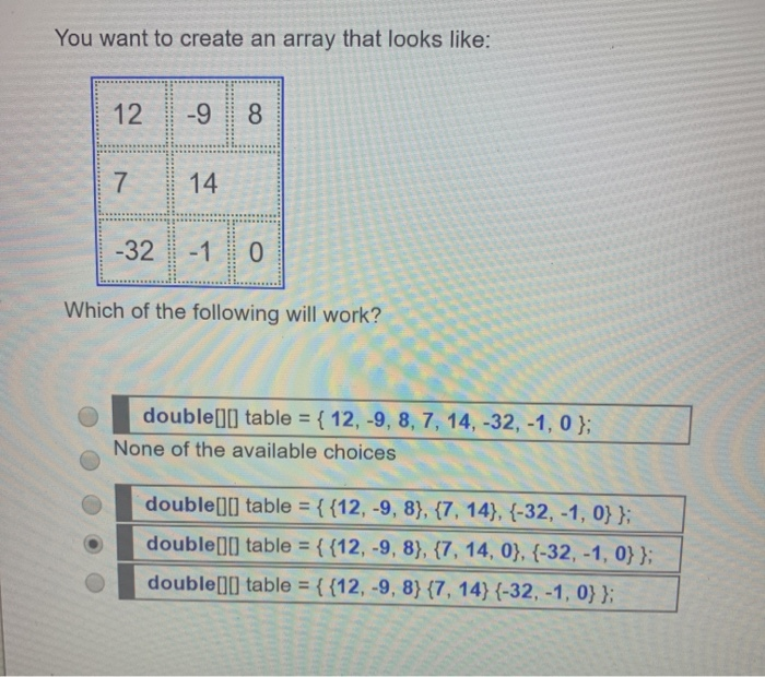 Solved You want to create an array that looks like: 7 -32- | Chegg.com