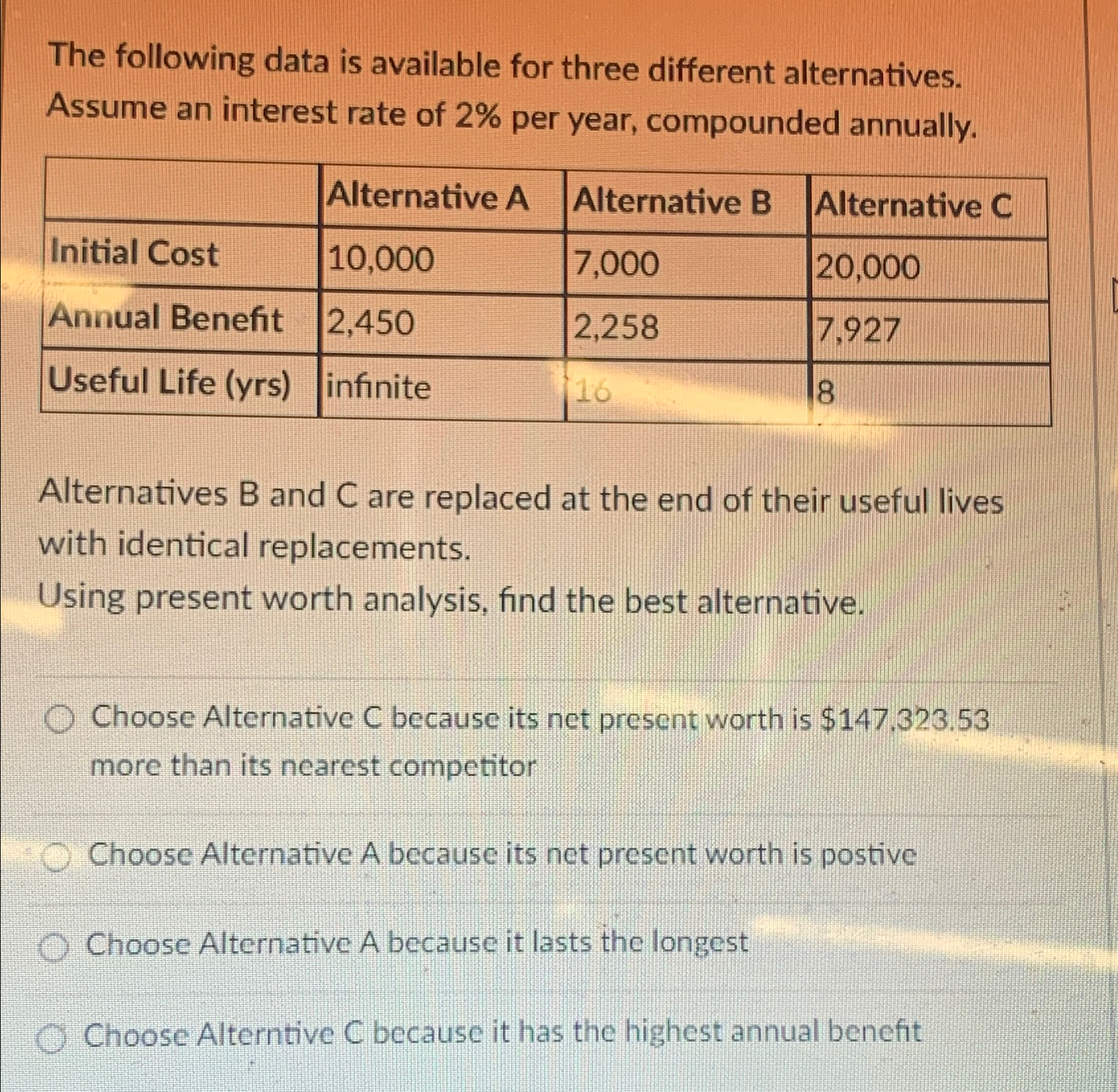 The following data is available for three different | Chegg.com