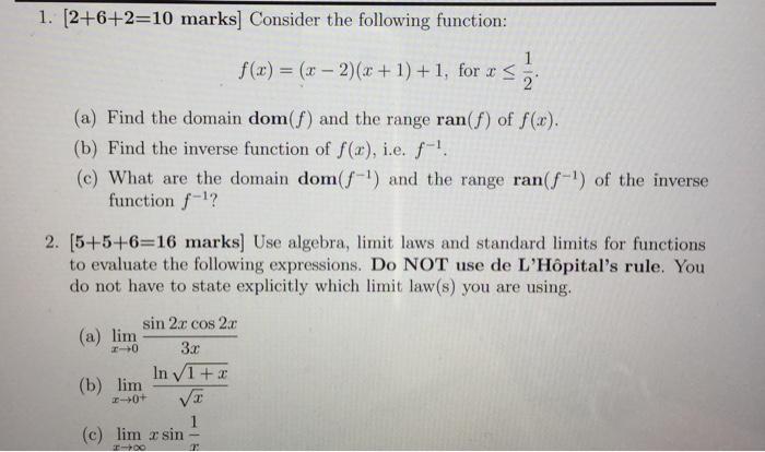 Solved 2 1. [2+6+2=10 marks] Consider the following | Chegg.com