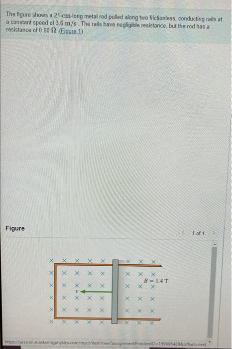 Solved The Figure Shows A 21-cm-long Metal Rod Pulled Along | Chegg.com